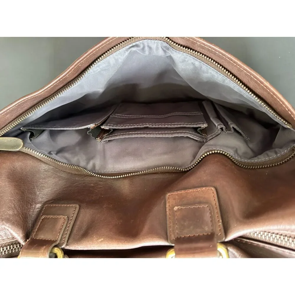 Bosca Brown Italian Leather Briefcase Men's Messenger Bag Tote Laptop Satchel